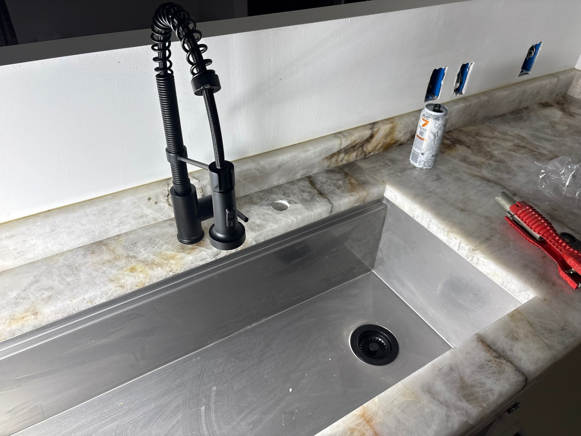 Quartzite kitchen sink install